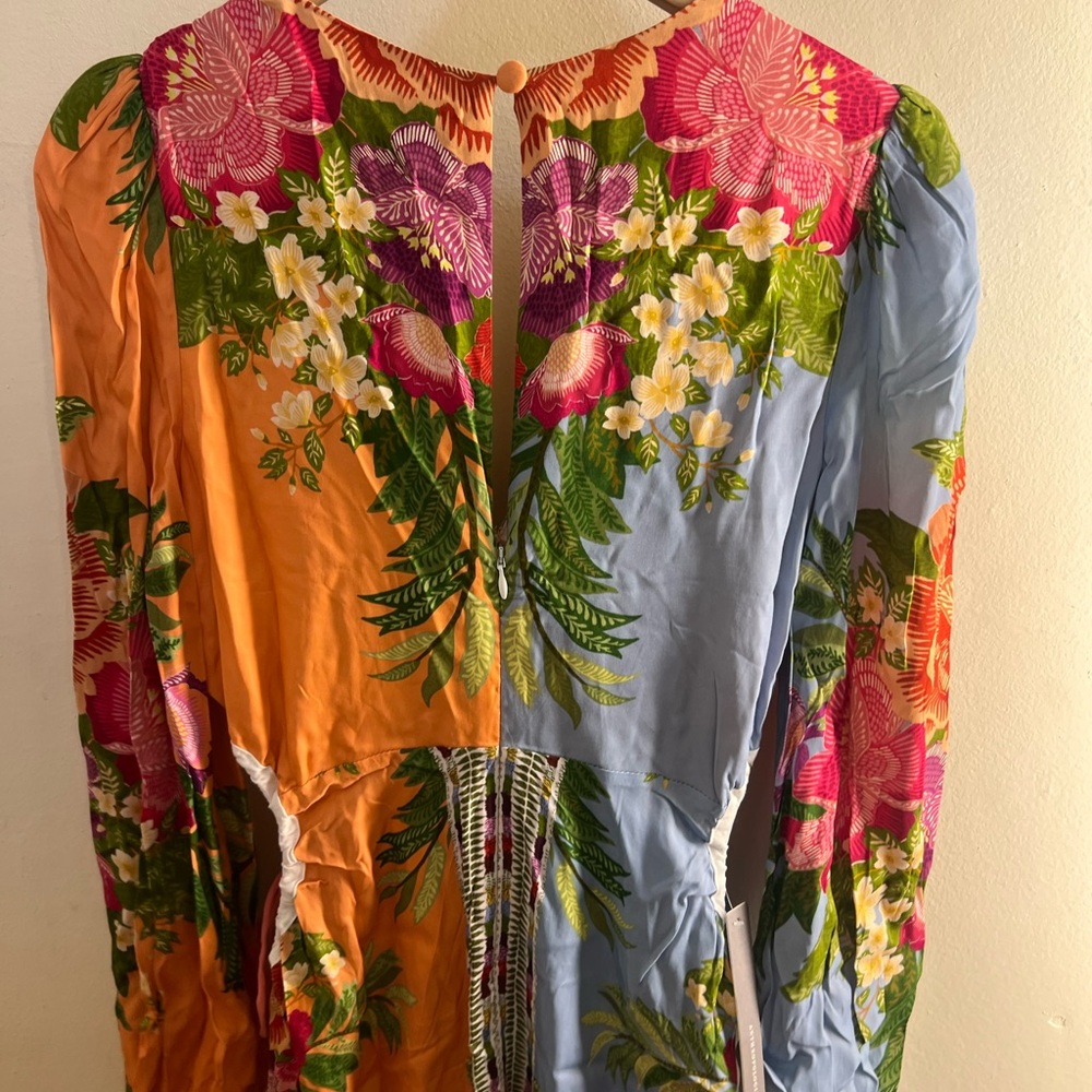 NWT FARM Rio x Anthropology Long Sleeve V-Neck Blue Maxi Floral Dress Size XS - Picture 8 of 13